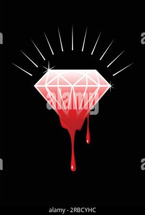 Conceptual illustration of blood diamonds (also called conflict, war, hot, or red diamonds) is a term used for a diamond mined in a war zone and sold Stock Vector