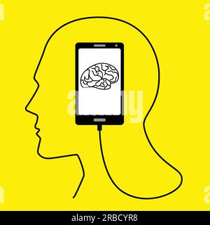 Human brain concept graphic, human head formed from smart phone's USB cable Stock Vector