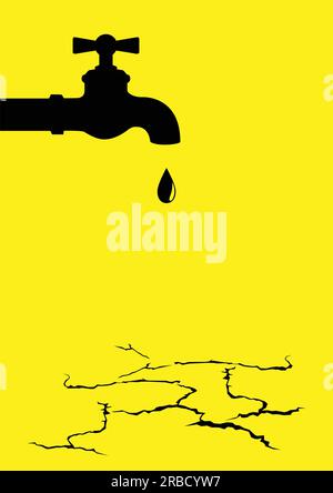 Vector illustration of a water tap on the dried cracked land Stock Vector
