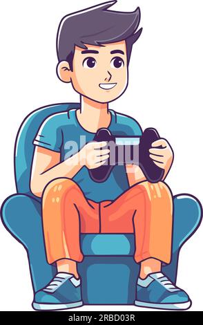 Smiling child playing video game with joystick Stock Vector