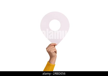 map pointer 3d pin in hand isolated on white background Stock Photo