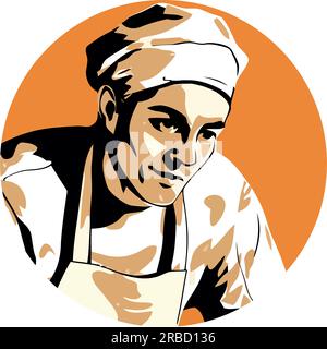 Smiling chef in uniform cooking delicious food Stock Vector