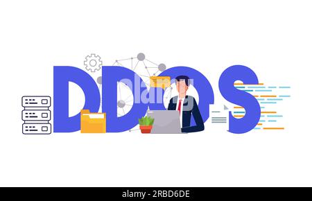 DDOS Distributed denial of service attack criminal ransomware cyber security protection digital system technology Stock Vector