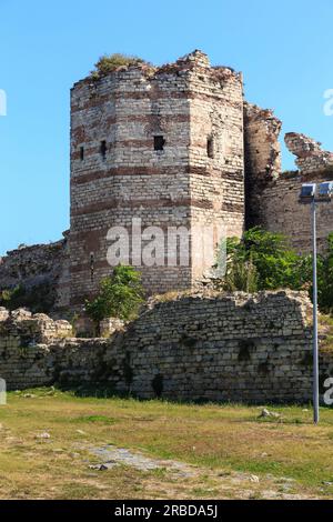 ISTANBUL, TURKEY - SEPTEMBER 14, 2017: This is one of the towers of the ruins of the ancient fortress walls of Constantinople, known as the Theodosian Stock Photo