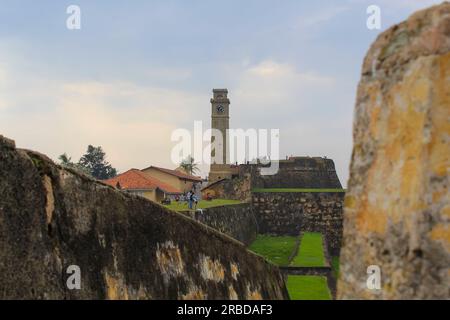 Anthonisz Memorial Clock Tower in Galle, Sri Lanka. Panorama, sunset sky with copy space for text Stock Photo