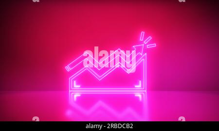 Financial meltdown, Neon upward chart icon. Glowing neon growth chart ...
