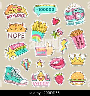 Set Of Girls Fashion Cute Patches Fun Stickers Badges And Pins
