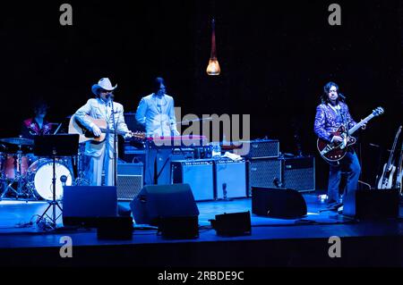 Dwight Yoakam and his band performing live concert at the Capitol Theatre in Sydney, Australia. Stock Photo