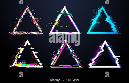 Neon glitched triangle frames digital distortion Vector Image Stock ...