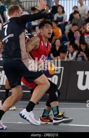 Hong Kong, Hong Kong, China. 9th July, 2023. FIBA 3x3 Masters Basketball Macau Beijing China vs Raudondvaris Hoptrans Lithuania. Beijings Yuanbo Zhu in action (Credit Image: © Jayne Russell/ZUMA Press Wire) EDITORIAL USAGE ONLY! Not for Commercial USAGE! Stock Photo