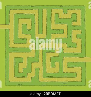 Garden maze bush graphic color sketch top aerial view illustration ...