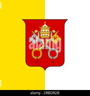 The official current flag and coat of arms of the Vatican City State . State flag of the Vatican. Illustration. Stock Photo