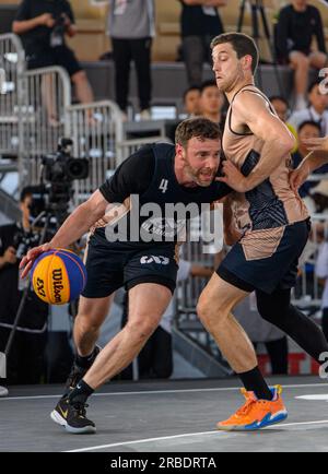 Hong Kong, Hong Kong, China. 9th July, 2023. FIBA 3x3 Masters Basketball Macau Miami USA vs Ulaanbaatar MMC Energy Mongolia. Mongolias Steve Sir in action (Credit Image: © Jayne Russell/ZUMA Press Wire) EDITORIAL USAGE ONLY! Not for Commercial USAGE! Stock Photo