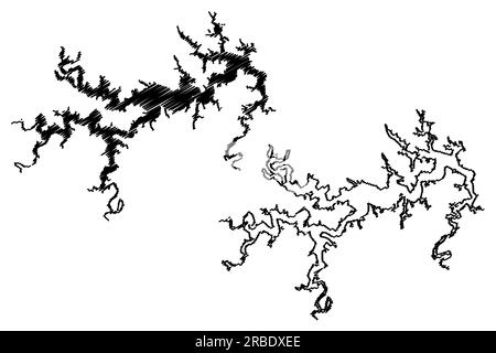 Lake Mark Twain Reservoir (United States of America, North America, us, usa, Missouri) map vector illustration, scribble sketch Clarence Cannon or Joa Stock Vector