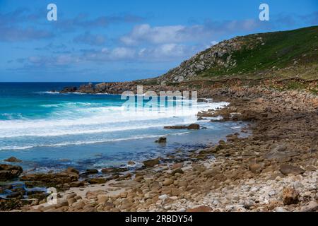 Rocky beach at Aire Point, between the Cot Valley and Sennen Cove on the South West Coast Path, West Cornwall, UK Stock Photo