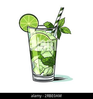 Mojito. Mojito cocktail hand-drawn comic illustration. Vector doodle style cartoon illustration Stock Vector