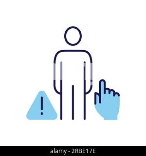 Do not touch people related vector icon. Man hand and exclamation mark in a triangle. Isolated on white background. Editable vector illustration Stock Vector