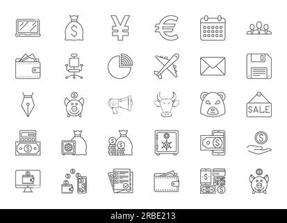 Set vector business line icons in flat design with elements for mobile concepts and apps. Icons for business, management, finance, strategy, marketing Stock Vector