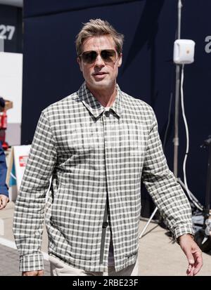 Silverstone, UK. 09th July, 2023.Brad Pitt during the FORMULA 1 ARAMCO BRITISH GRAND PRIX 2023 at Silverstone Circuit, Silverstone, United Kingdom on 9 July 2023 Credit: Every Second Media/Alamy Live News Stock Photo