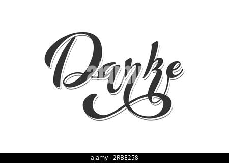 The inscription danke, german language Modern brush calligraphy. Hand drawn design elements. Logos and emblems for invitation, greeting card, t-shirt. Stock Vector