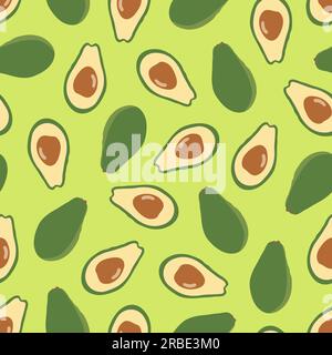 Seamless avocado pattern - hand drawn design. Trendy summer background - bright green cover. Vibrant fruit print. Vector illustration Stock Vector