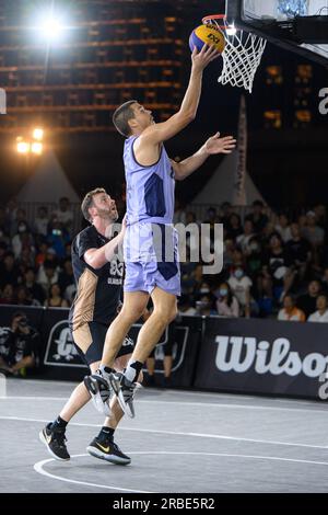 Hong Kong, Hong Kong, China. 9th July, 2023. FIBA 3x3 Masters Basketball Macau Liman Huishan NE Serbia beat Ulaanbaatar MMC Energy MGL in the semifinal. Mihailo Vasic in action (Credit Image: © Jayne Russell/ZUMA Press Wire) EDITORIAL USAGE ONLY! Not for Commercial USAGE! Stock Photo