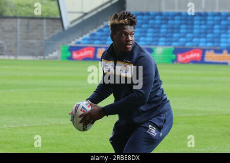 Salford, UK. 09th July, 2023. AJ Bell Stadium, Stadium Way, Eccles, Salford, 9th July 2023 Betfred Super League Salford Red Devils v Leeds Rhinos Juston Sangare of Leeds Rhinos Credit: Touchlinepics/Alamy Live News Stock Photo