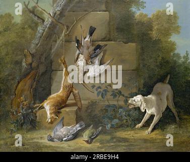 Dog Guarding Dead Game 1753 by Jean-Baptiste Oudry Stock Photo
