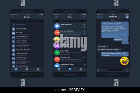 Realistic smartphone with messaging app. Blank SMS text frame. Messenger  chat screen with blue message bubbles. Social media application. Vector  Stock Vector Image & Art - Alamy