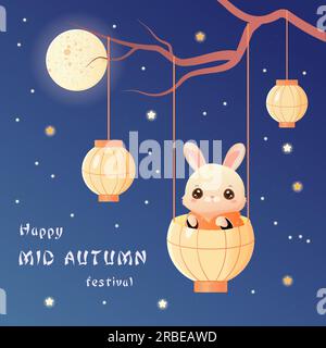 Happy Autumn Festival card a rabbit in a lantern Stock Vector