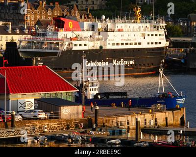 CalMac Ferry Clansman, docked at transport terminal in Oban Bay, Argyll and Bute, Scotland, UK. Stock Photo