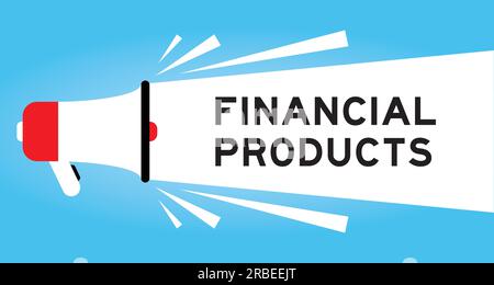 Color megaphone icon with word financial products in white banner on blue background Stock Vector