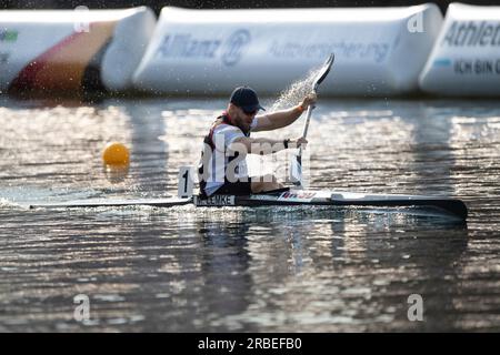 Max LEMKE (KC Potsdam), winner, gold medal, action, final canoe K1 men, men, canoe parallel sprint, canoe competitions on July 9th, 2023 in Duisburg/ Germany The finals 2023 Rhine-Ruhr from 06.07 - 09.07.2023 Stock Photo