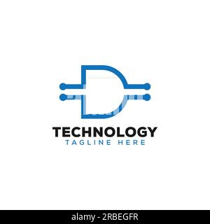 eps10 vector initial letter d technology or futuristic logo design template isolated on white background Stock Vector
