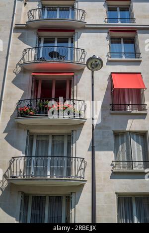 Residential apartment building with balconies in the 16th arrondissement, Paris, France Stock Photo