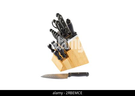 Wooden Knife Block isolated on a white background Stock Photo