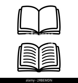 Open book doodle icon, blank and with text. Simple hand drawn vector illustration, line art drawing. Stock Vector