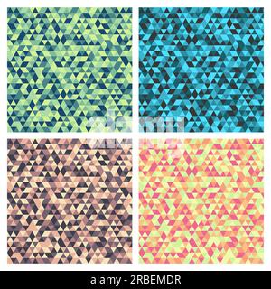 Abstract geometric triangle pattern set. Bright seamless texture, modern background. Stock Vector