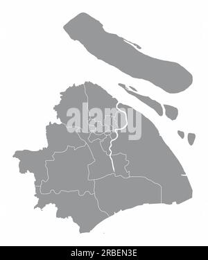Shanghai administrative map isolated on white background, China Stock Vector