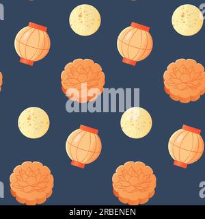 mid autumn festival pattern mooncake and Chinese lantern and moon Stock Vector