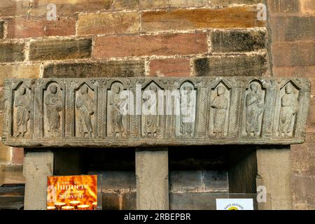 Medieval tombstone, inside Cathédrale Notre-Dame  in town of Rodez. Department of Aveyron in the Occitanie region, France. Stock Photo