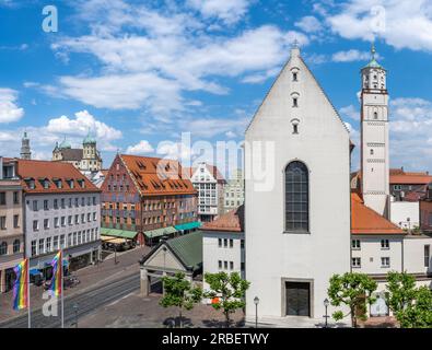 View over the historic city of Augsburg with the curch  St. Moritz, the renaissance town hall and the Weberhaus Stock Photo