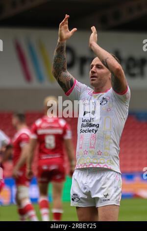 AJ Bell Stadium, Stadium Way, Eccles, Salford, 9th July 2023 Betfred Super League Salford Red Devils v Leeds Rhinos Richie Myler of Leeds Rhinos celebrates the 16-14 win over Salford Red Devils Credit: Touchlinepics/Alamy Live News Stock Photo