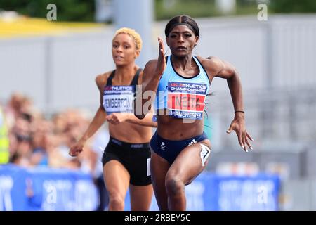 Daryll Neita wins the women's 200m final during the UK Athletics Championships at Manchester Regional Arena, Manchester, United Kingdom. 9th July, 2023. (Photo by Conor Molloy/News Images) in Manchester, United Kingdom on 7/9/2023. (Photo by Conor Molloy/News Images/Sipa USA) Credit: Sipa USA/Alamy Live News Stock Photo