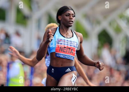 Daryll Neita wins the women's 200m final during the UK Athletics Championships at Manchester Regional Arena, Manchester, United Kingdom. 9th July, 2023. (Photo by Conor Molloy/News Images) in Manchester, United Kingdom on 7/9/2023. (Photo by Conor Molloy/News Images/Sipa USA) Credit: Sipa USA/Alamy Live News Stock Photo