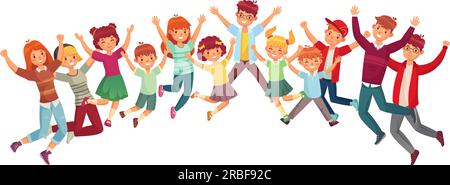 Jumping kids. Cartoon children playing and jump isolated happy active cute  surprised kid vector characters Stock Vector