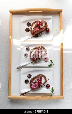 Cherry chocolate cake with sour cherries Stock Photo