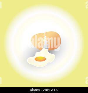 Egg cooking. A broken egg from which a ready-made scrambled egg flows out Stock Vector