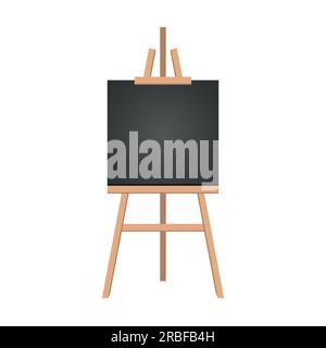 Realistic paint desk with blank white canvas. Wooden easel and a sheet of drawing paper. Vector illustration Stock Vector