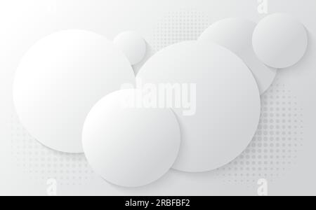 Abstract gradient white and grey color of circles pattern design decorative artwork. Overlapping with halftone style background. Vector Stock Vector